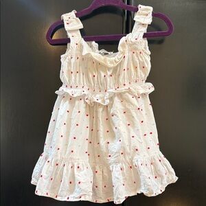 Janie and Jack White Cotton Kids Dress with Red Dot Embroidery 6-12m